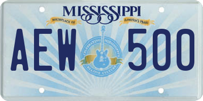 MS license plate AEW500
