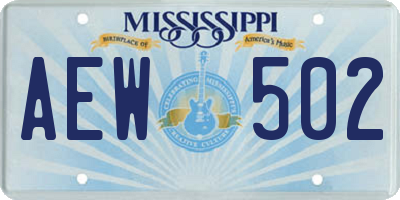 MS license plate AEW502