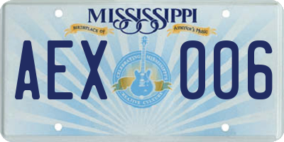 MS license plate AEX006