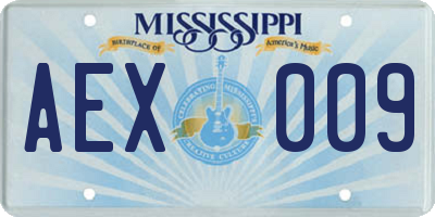 MS license plate AEX009