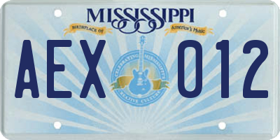 MS license plate AEX012
