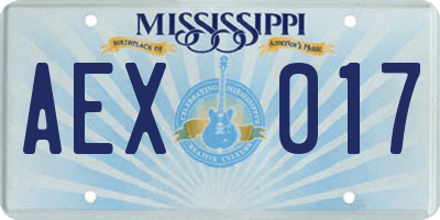 MS license plate AEX017