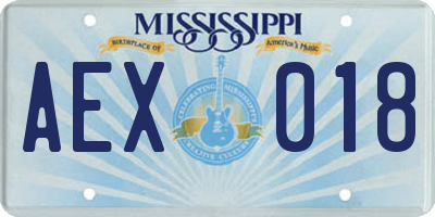 MS license plate AEX018