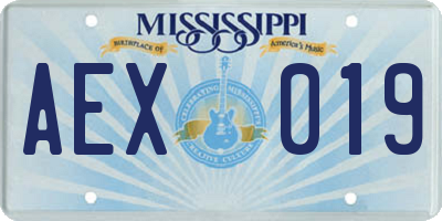 MS license plate AEX019