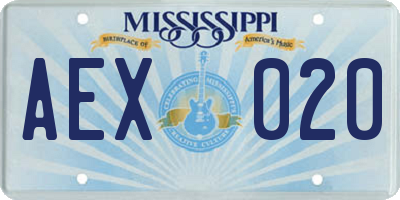 MS license plate AEX020