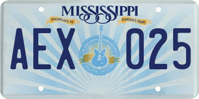 MS license plate AEX025