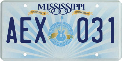 MS license plate AEX031