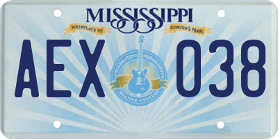 MS license plate AEX038