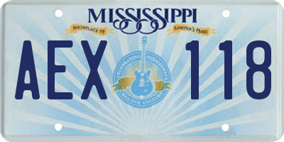 MS license plate AEX118