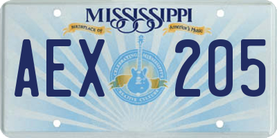 MS license plate AEX205