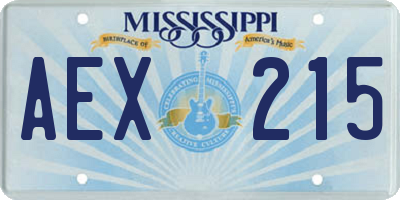 MS license plate AEX215