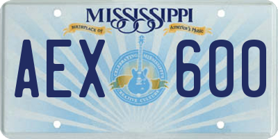 MS license plate AEX600