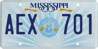 MS license plate AEX701