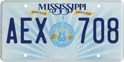 MS license plate AEX708