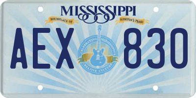MS license plate AEX830