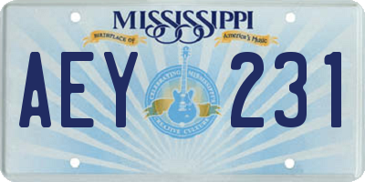 MS license plate AEY231