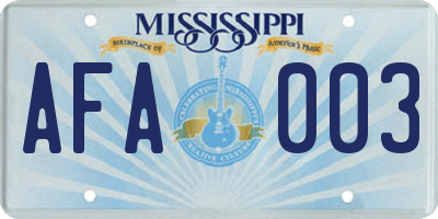 MS license plate AFA003