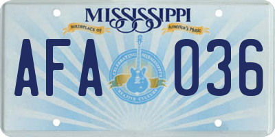 MS license plate AFA036