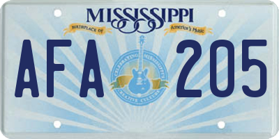 MS license plate AFA205