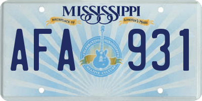 MS license plate AFA931