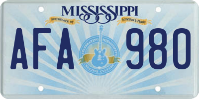 MS license plate AFA980