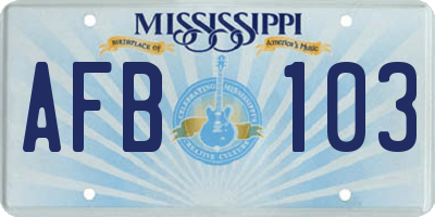 MS license plate AFB103