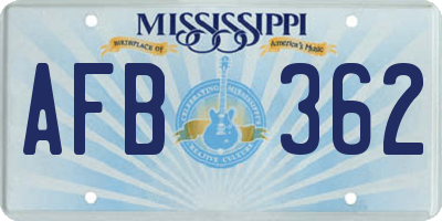MS license plate AFB362