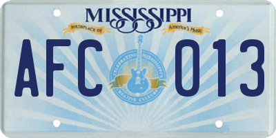 MS license plate AFC013