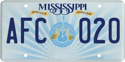 MS license plate AFC020