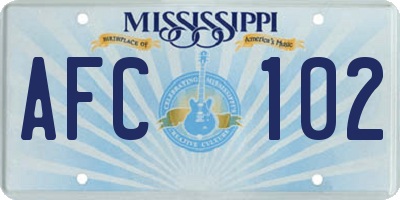 MS license plate AFC102