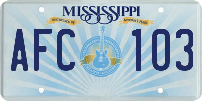 MS license plate AFC103