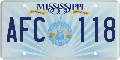 MS license plate AFC118