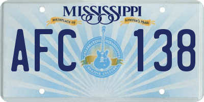 MS license plate AFC138