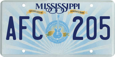 MS license plate AFC205