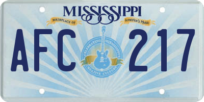 MS license plate AFC217