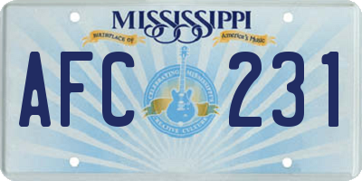 MS license plate AFC231