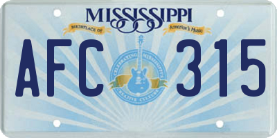 MS license plate AFC315