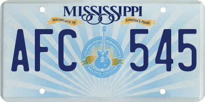 MS license plate AFC545