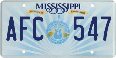 MS license plate AFC547