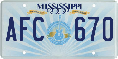 MS license plate AFC670