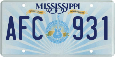 MS license plate AFC931