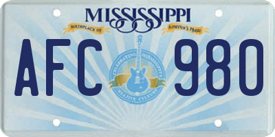 MS license plate AFC980