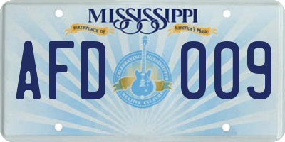 MS license plate AFD009