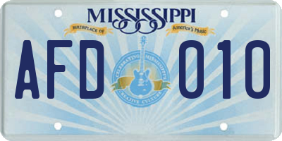 MS license plate AFD010