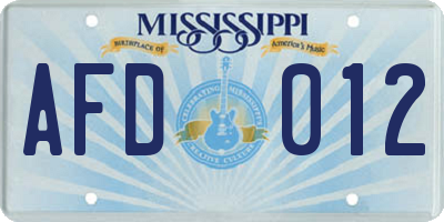 MS license plate AFD012