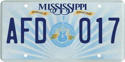 MS license plate AFD017