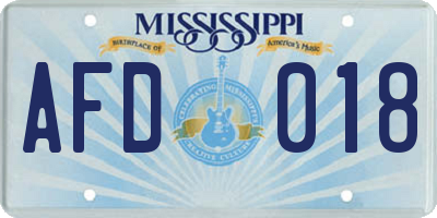 MS license plate AFD018