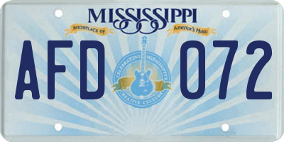 MS license plate AFD072