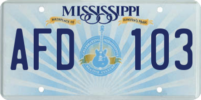 MS license plate AFD103