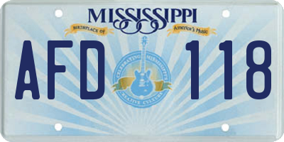MS license plate AFD118